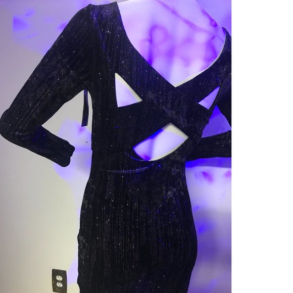 Le Chateau Black Gold Velvet Velour Metallic Evening Cocktail Bodycon Dress NWT - Picture 9 of 10